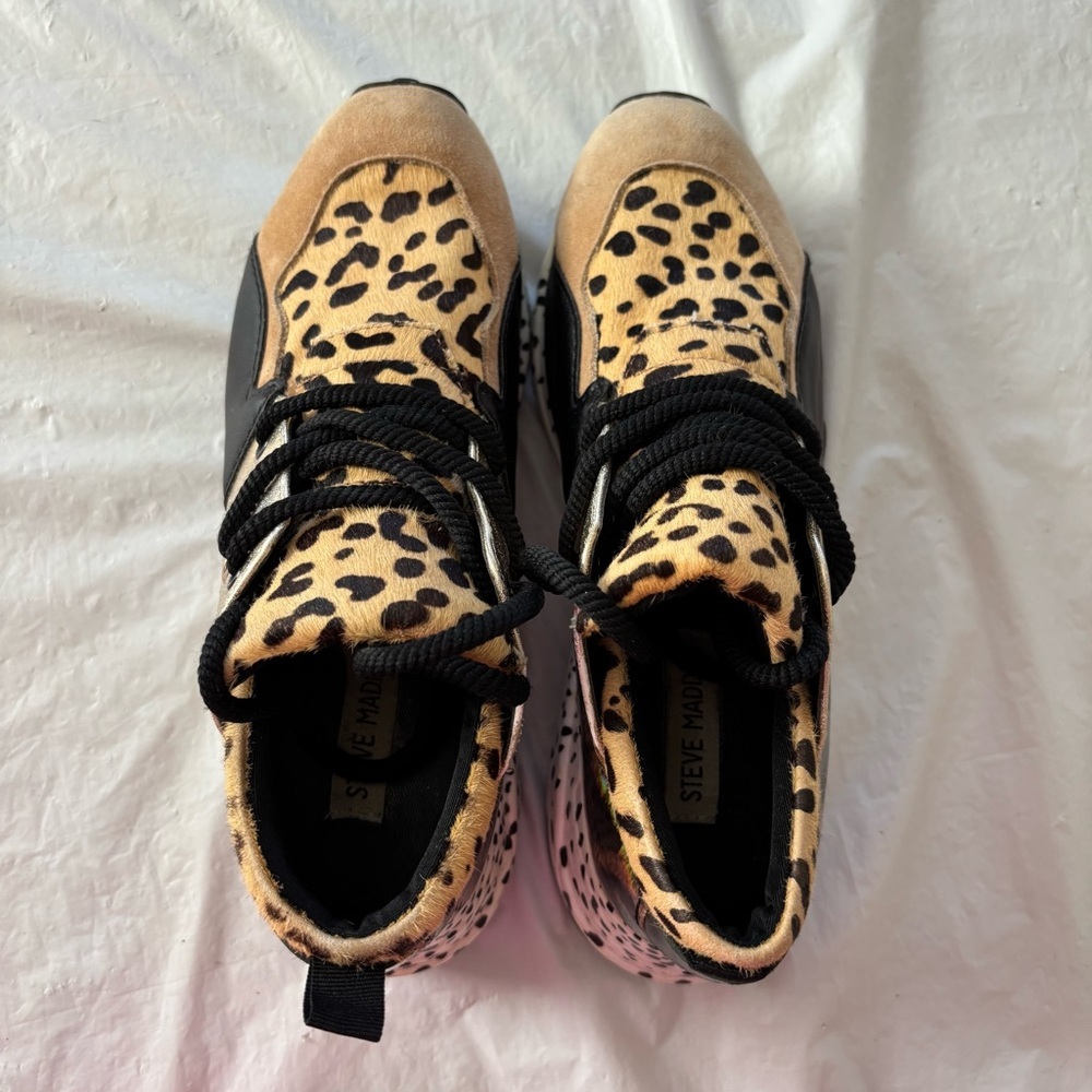 Steve Madden Cliff wedge Animal Print Sneakers SZ 7.5 Worn 1X Indoors - Picture 12 of 16